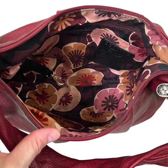 Brighton Burgundy Red Pebbled Leather Bow Shoulder Bag Silver Heart Charm Purse - Picture 10 of 12